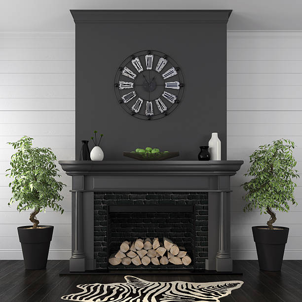 istock Living room with black fireplace in classic style 466150790