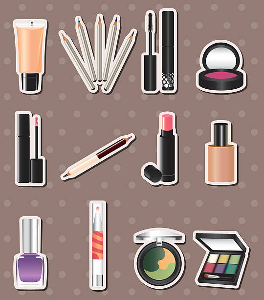 ilustrações, clipart, desenhos animados e ícones de dos desenhos animados adesivos de maquiagem - make up ceremonial makeup cosmetics moisturizer
