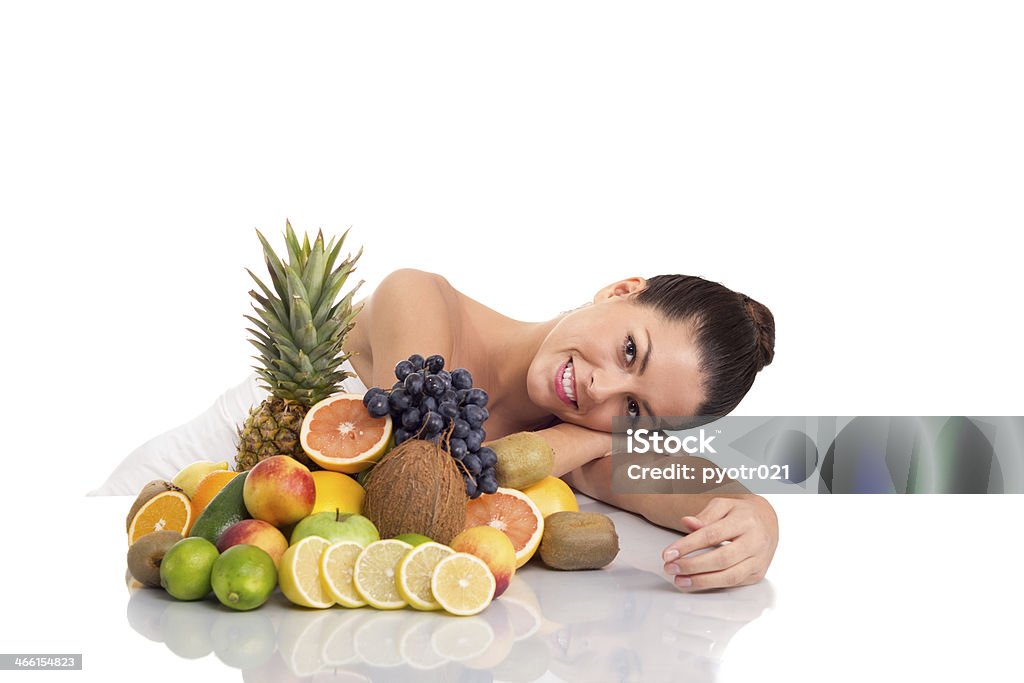Beautiful woman  and fresh fruit,healthy life concept young healthy girl with a lot of fruit Adult Stock Photo