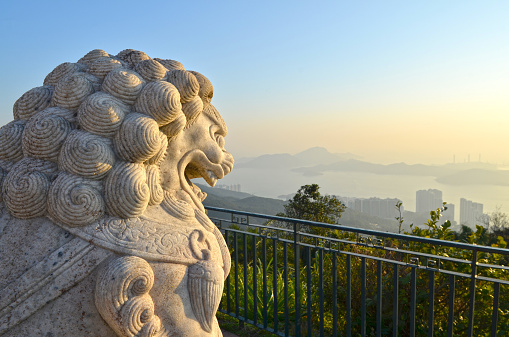 Chinese Imperial rock Lion, Guardian Lion facing the sea