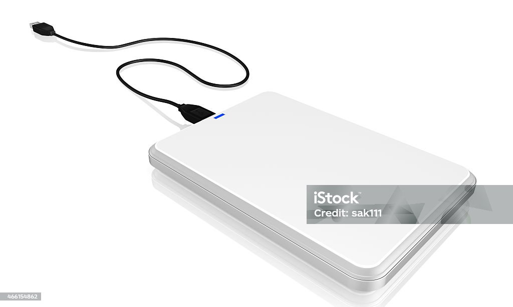 Portable external hard disk drive with USB Portable external hard disk drive with USB cable on white background 2015 Stock Photo