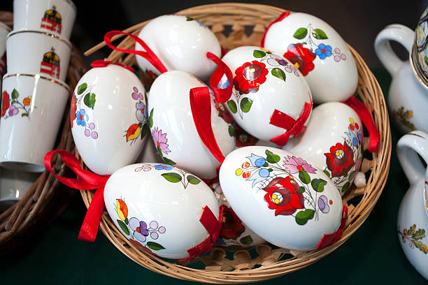 Traditional hungarian kalocsa folk motif easter eggs as a background