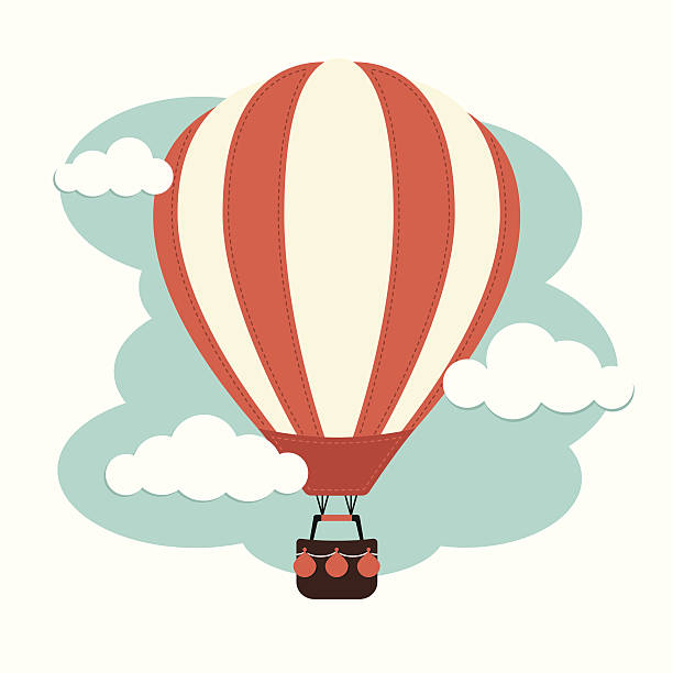 ilustraciones, imágenes clip art, dibujos animados e iconos de stock de globo aerostático de aire caliente y nubes - globo aerostático