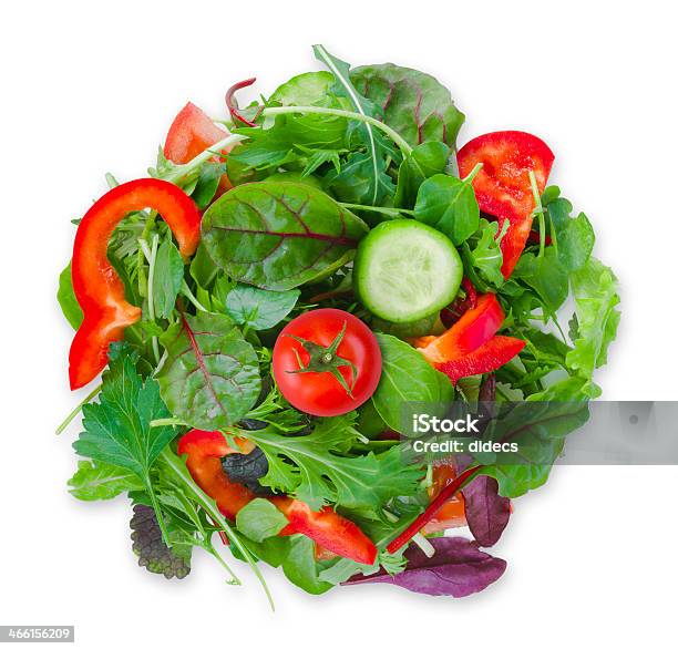 Spot Of Vegetarian Food Isolated On A White Stock Photo - Download Image Now - Arugula, Basil, Bell Pepper