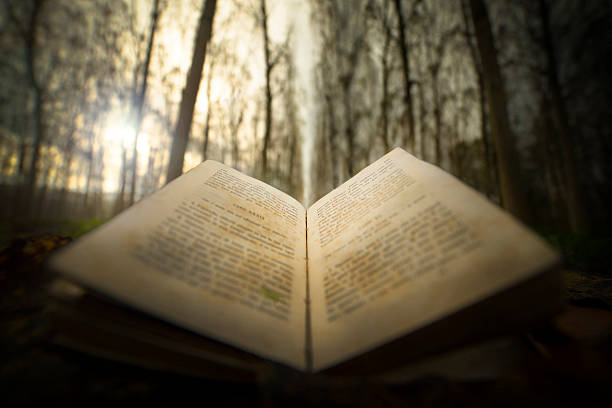 ancient open book with magic light stock photo