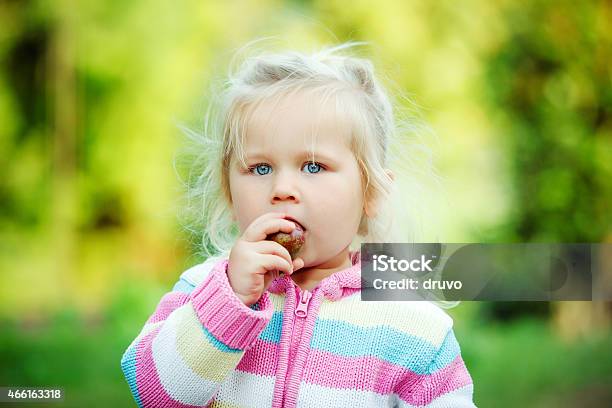 Little Cute Girl Stock Photo - Download Image Now - 2-3 Years, 2015, Apple - Fruit