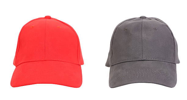 istock Red and Gray working peaked caps. 466167947