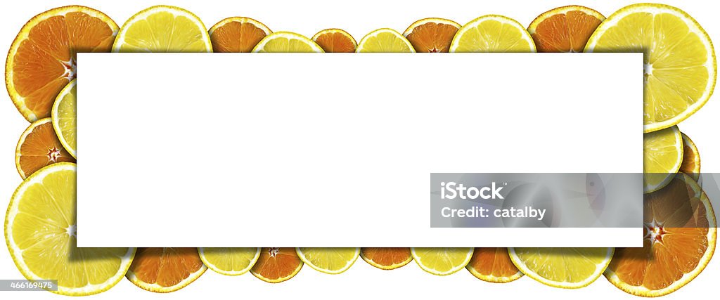 Oranges and Lemons Banner Banner with blank space and frame with oranges and lemons on white background Advertisement Stock Photo