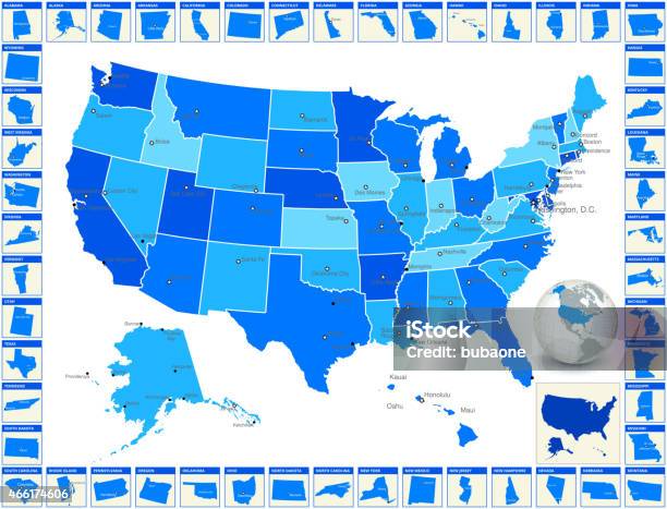 Detailed Royalty Free Vector Us State Map With Cities Stock Illustration - Download Image Now