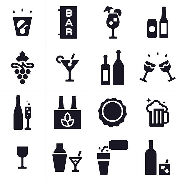 bier alkohol und spirituosen symbole - wine wine bottle drink alcohol stock-grafiken, -clipart, -cartoons und -symbole