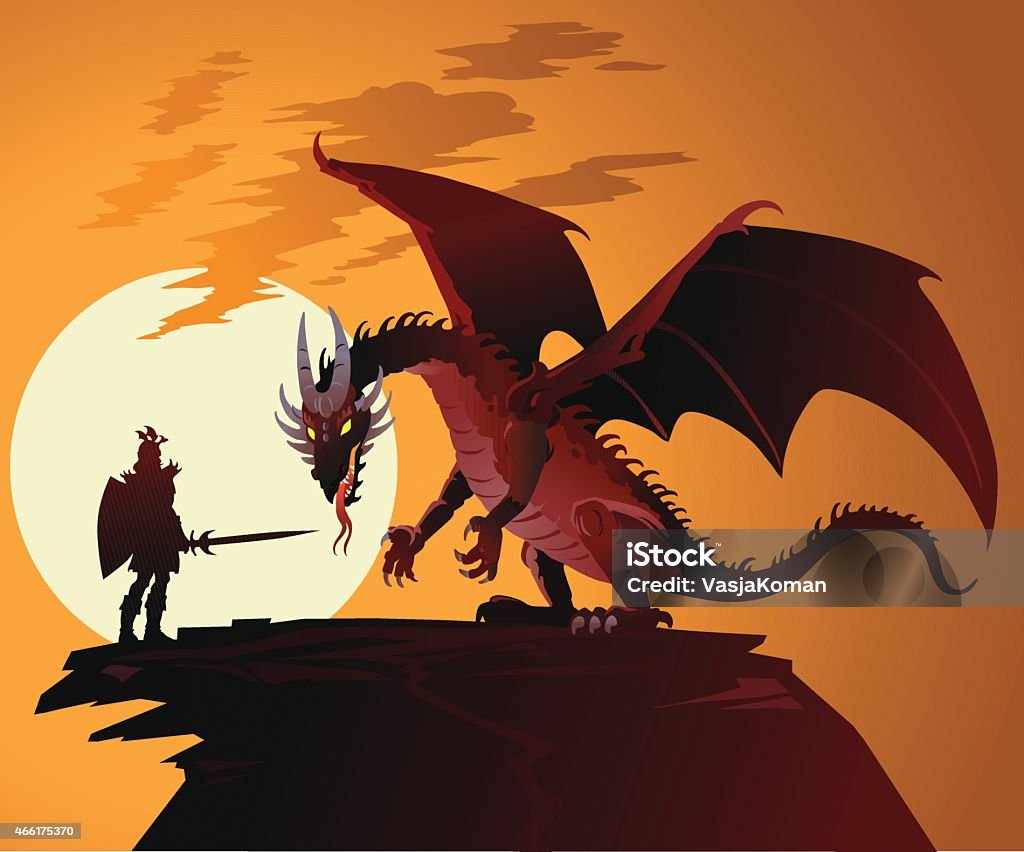Fairy Tale Dragon Against Dragonslayer All images are placed on separate layers. They can be removed or altered if you need to. Some gradients were used. No transparencies. Dragon stock vector