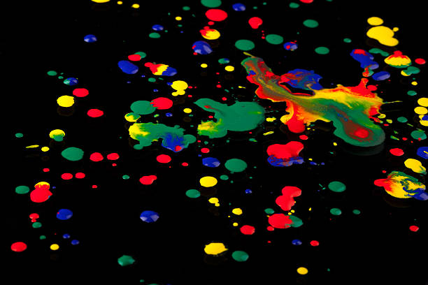 Colourful drops Colourful gouache drops on a black glass background tempera painting variation abstract colors stock pictures, royalty-free photos & images