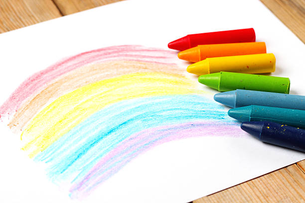 istock Oil pastel crayons lying on a paper with painted rainbow 466179096