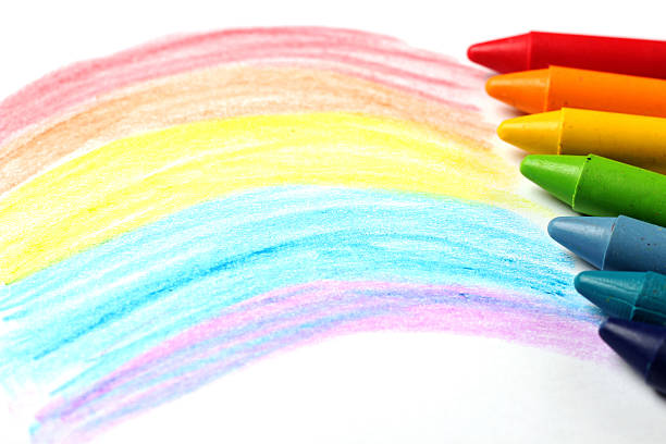 istock Oil pastel crayons lying on a paper with painted rainbow 466179118