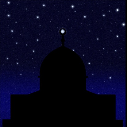 Dome of the Rock black Silhouette on night sky background: a religious landmark. Jerusalem. Israel