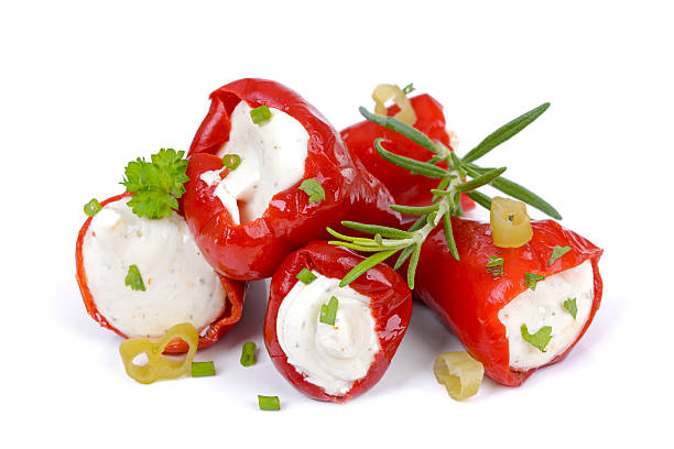 Stuffed peppers Red hot Peppers stuffed with feta and cream cheese stuffed pepper stock pictures, royalty-free photos & images