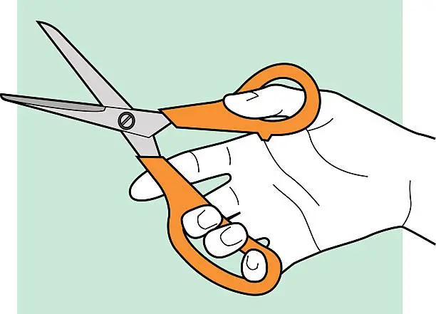 Vector illustration of Hand Holding Scissors Line Art