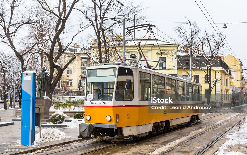 Tram at Patriarch Evtimiy Square in Sofia - Bulgaria 2015 Stock Photo