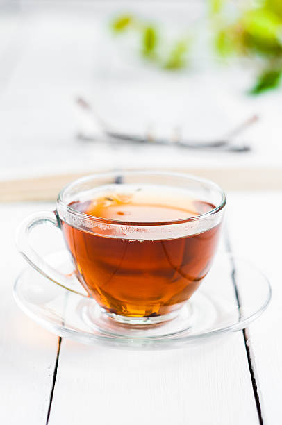 istock cups of tea with book on wooden table 466183396