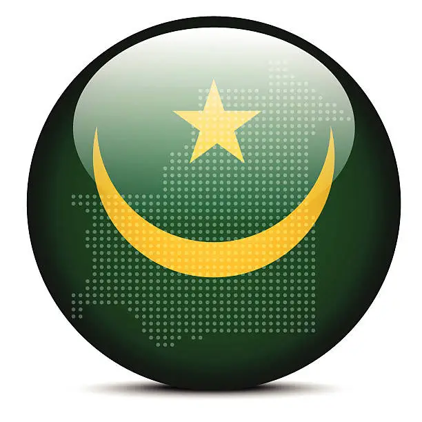 Vector illustration of Map with Dot Pattern on flag button of  Mauritania
