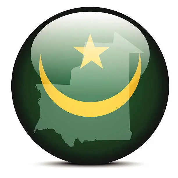 Vector illustration of Map on flag button of  Mauritania