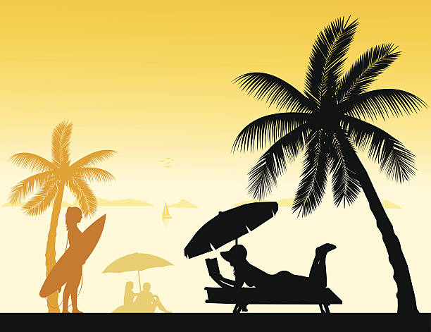 名様まで収容可能で、ビーチのシルエット - women sensuality surfing water sport点のイラスト素材／クリップアート素材／マンガ素材／アイコン素材