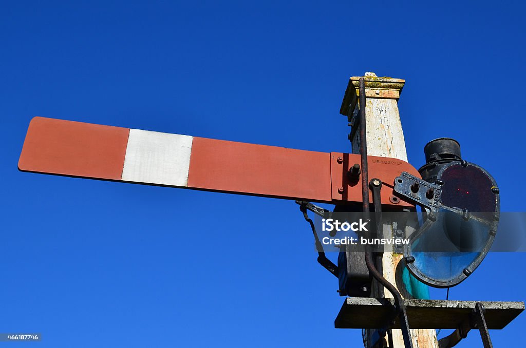 Single railway signal. British single semaphore railway signal. 2015 Stock Photo