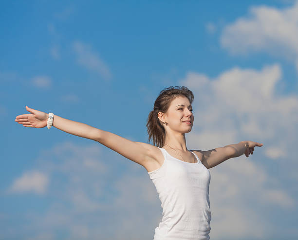 istock Slim girl does morning exercises 466189089