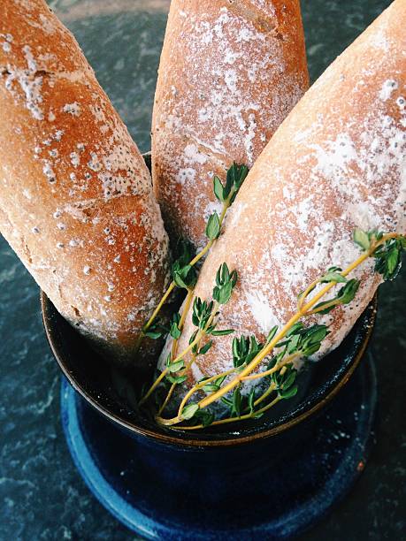Three loaves of freshly baked bread.