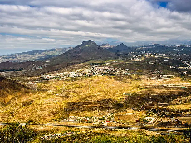 Aerial view to the Roque del Conde. Arona, Tenerife, Canary Islands. Spain