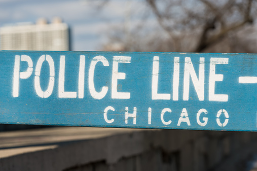 A police line barrier in Chicago.