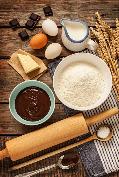 istock Baking chocolate cake - recipe ingredients on vintage wood 466196894