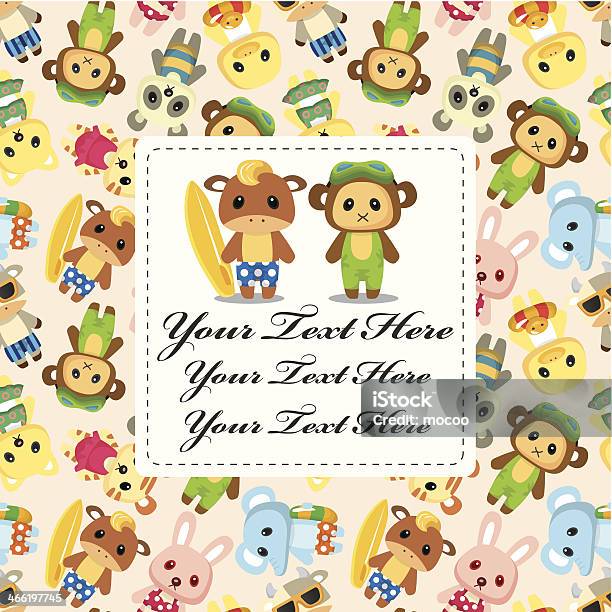 Cartoon Summer Animal Card Stock Illustration - Download Image Now - Animal, Bird, Cattle