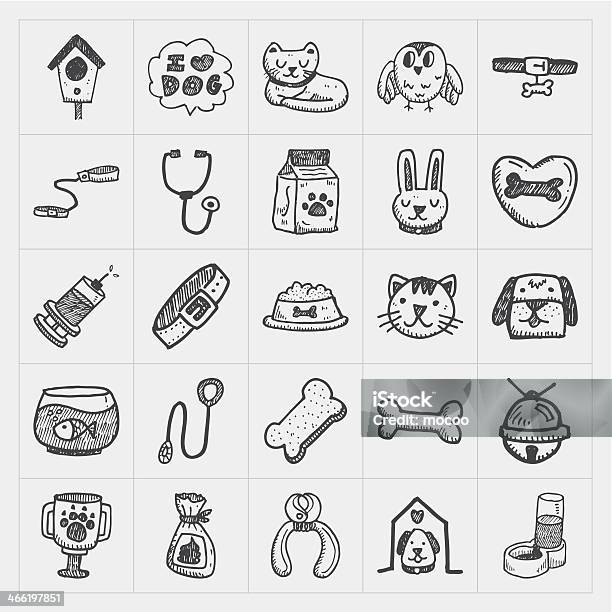 Gekritzel Haustier Icons Set Stock Vektor Art und mehr Bilder von Illustration - Illustration, Hundenapf, Hundeknochen