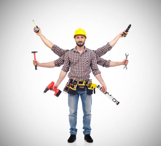 istock Handyman with extra arms and tools in each arm  466198196