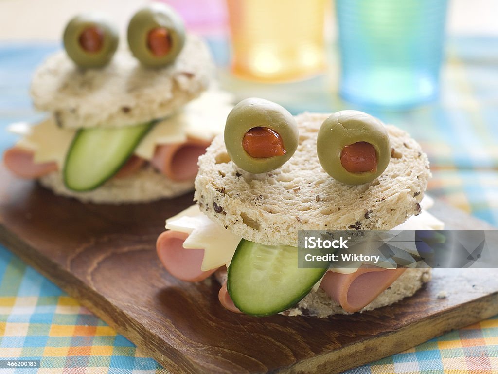 Delicious sandwich Delicious sandwich like a monster for kids party, selective focus Sandwich Stock Photo