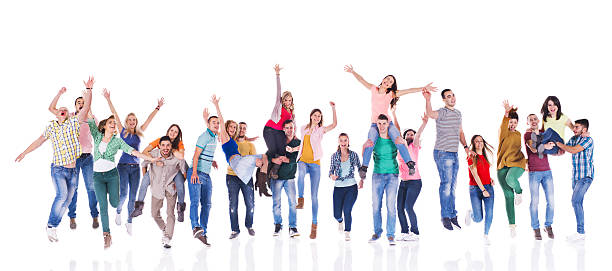 istock Group of playful young people isolated on white. 466201662