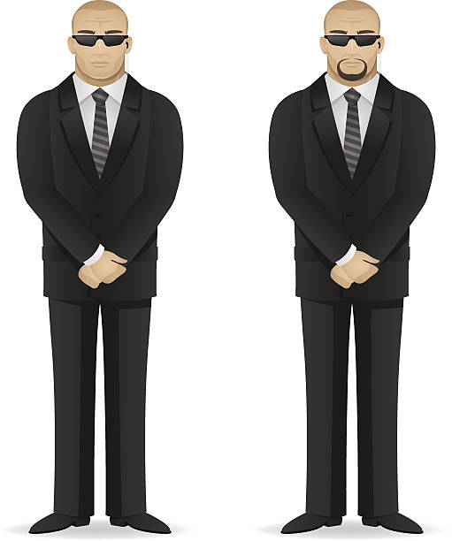 Bodyguard stands in closed pose Illustration, bodyguard stands in closed pose, format EPS 10 shooting guard stock illustrations