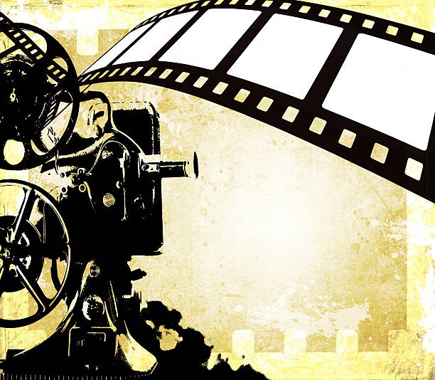 istock Vintage film strip background and old projector 466203346