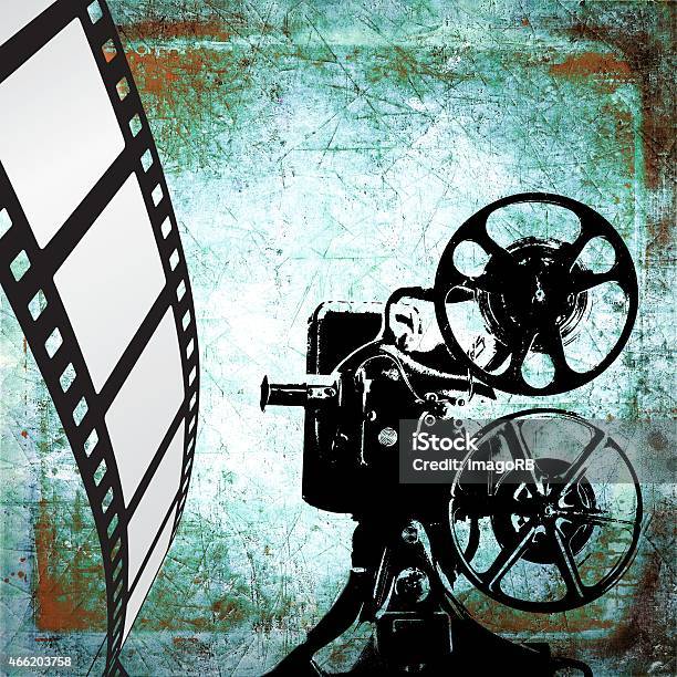 Vintage Film Strip Background And Old Projector Stock Photo - Download Image Now - Movie, Movie Theater, Old-fashioned