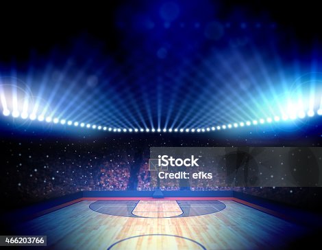 istock Overview of illuminated basketball arena 466203766