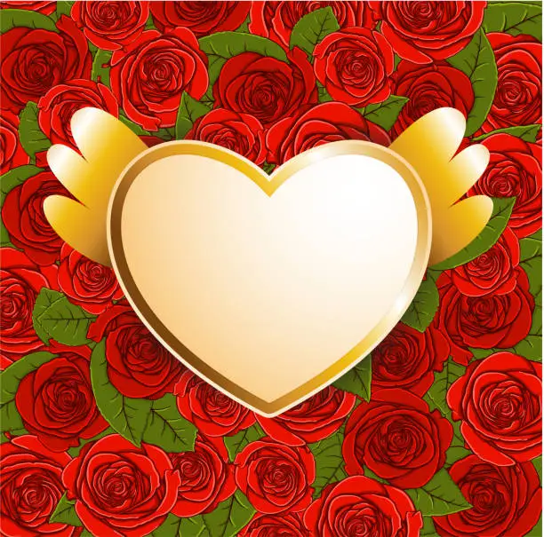 Vector illustration of Background with red roses and heart
