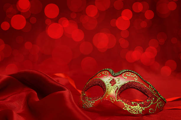 istock Vintage venetian carnival mask on red background 466205801