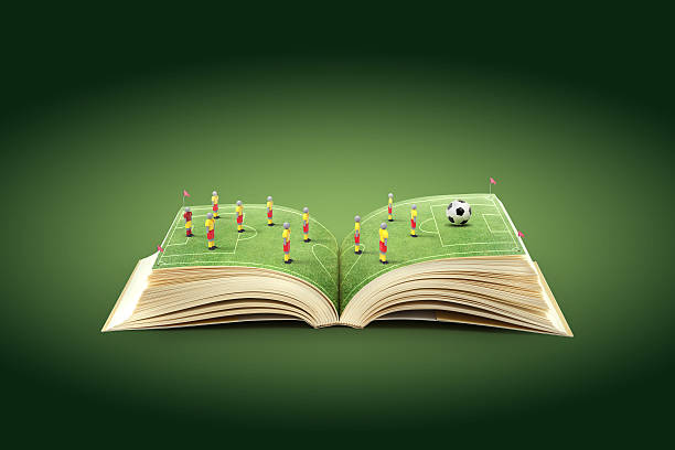 istock Open book with soccer field as the pages  466206330