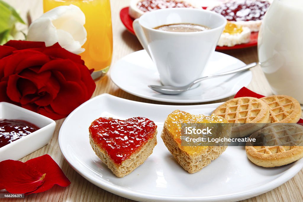 breackfast with love and red hearths of jam a sweet breackfast with love and red hearths of jam Affectionate Stock Photo