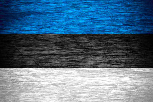 Estonia flag or Estonian banner on wooden texture