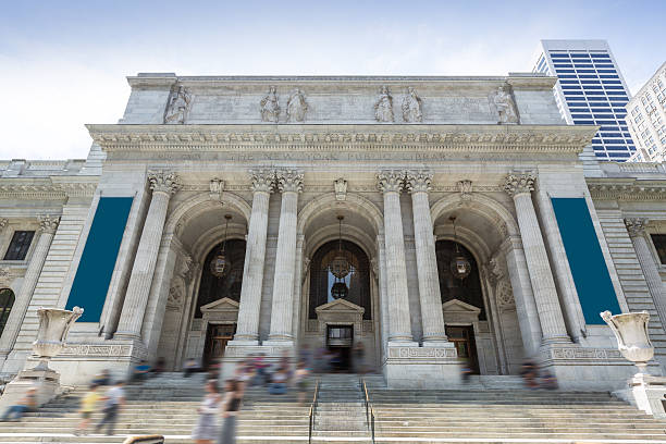 New York City, USA - July 6, 2024: Beautiful marble stairs that allow you access to the reading halls inside of  The New York Public Library. The New York Public Library, founded in 1895, is a public library system in New York City. This Public Library is the second-largest public library in the United States behind the Library of Congress and the fourth-largest public library in the world.