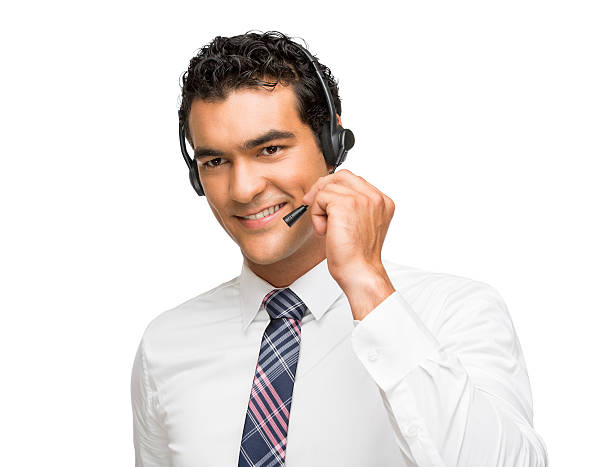 istock Young latin business man talking on headset 466210887