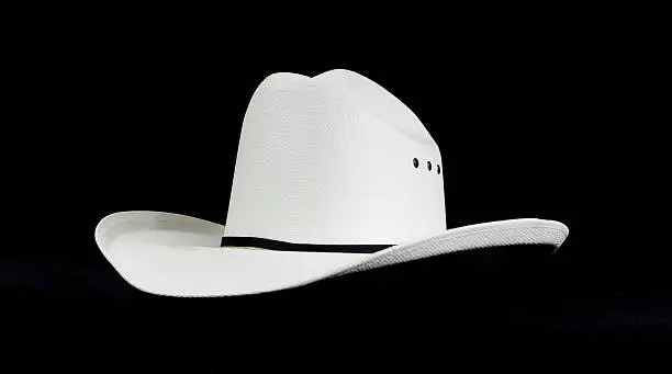 A white cowbooy hat isolated on a black background.