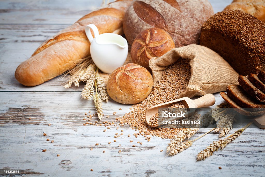 diary products,fresh bread Baguette Stock Photo